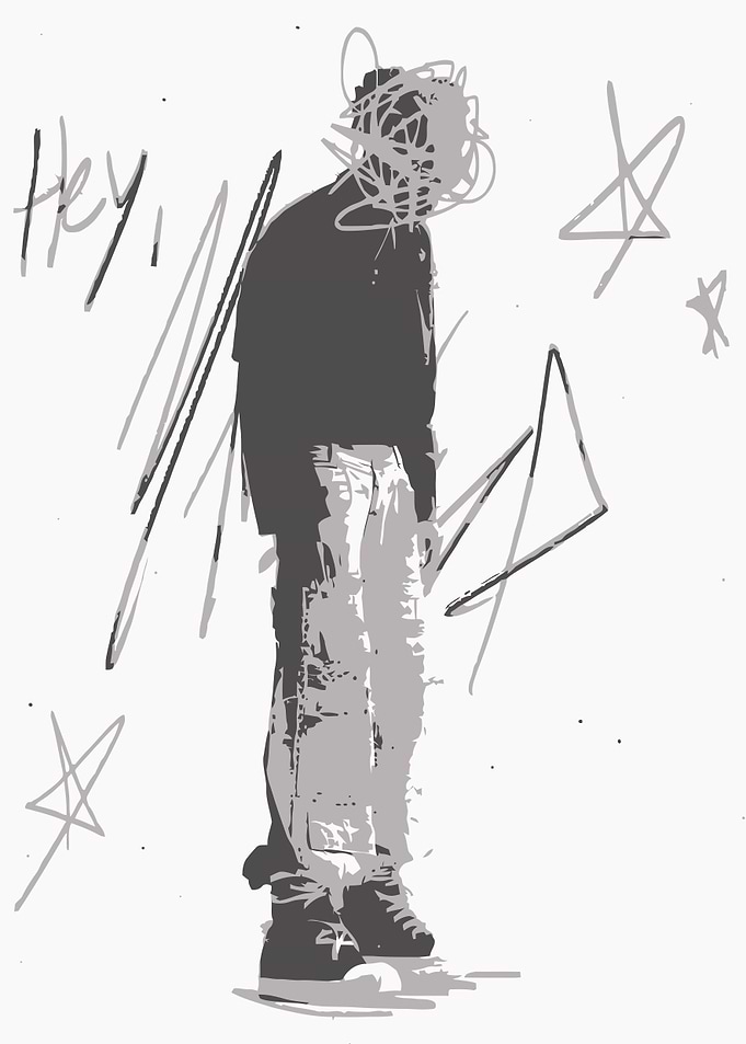 Stylized Figure with Scribbled Face