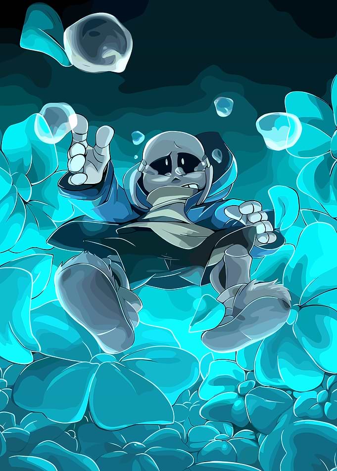 Sans Underwater Surrounded by Flowers