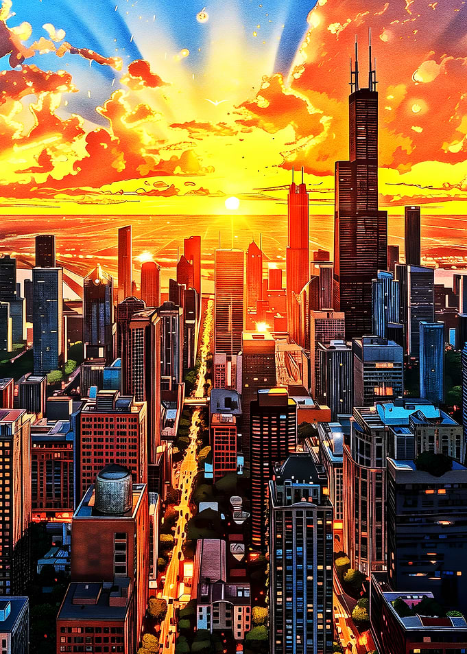 Anime Cityscape at Sunset