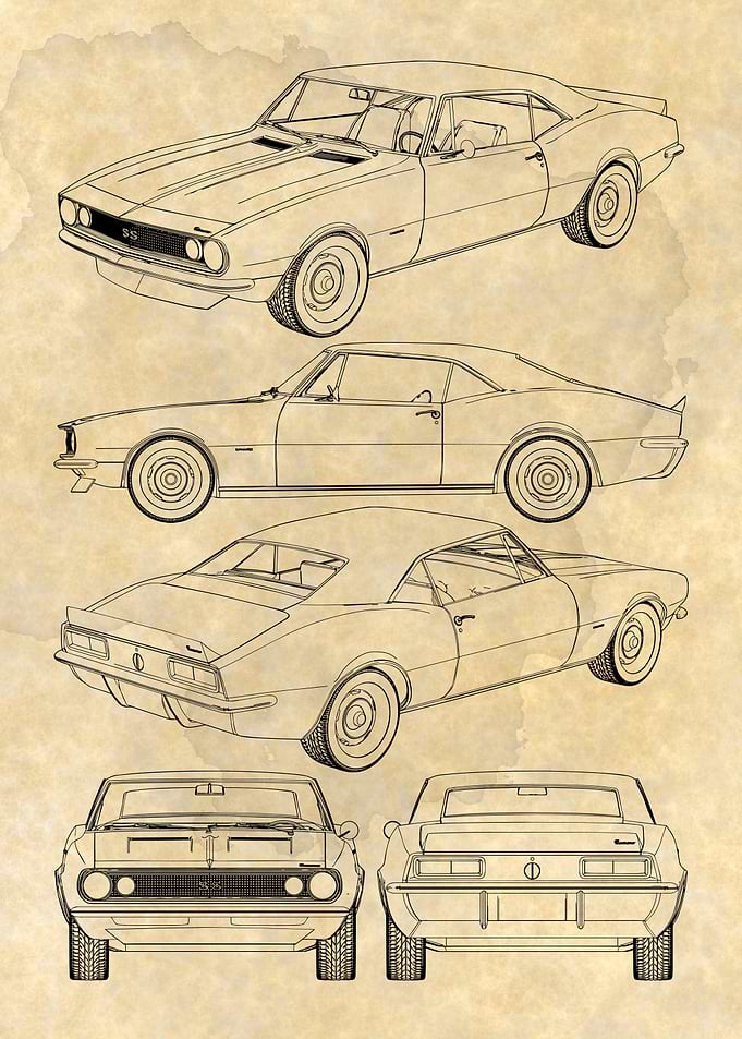 Chevrolet Camaro SS 1967 Vintage Car Blueprint
