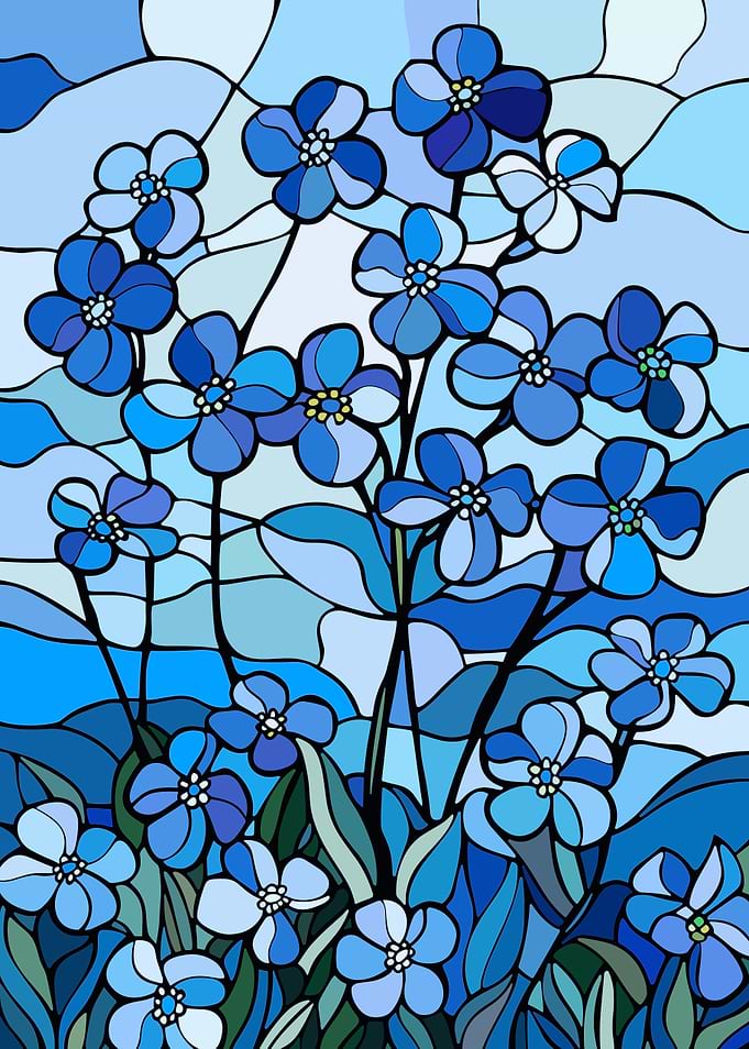 Blue Forget-Me-Not Flowers Stained Glass