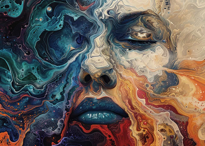 Abstract Face with Swirling Colors