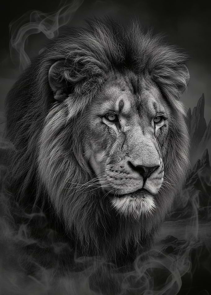 Majestic Lion in Smoke