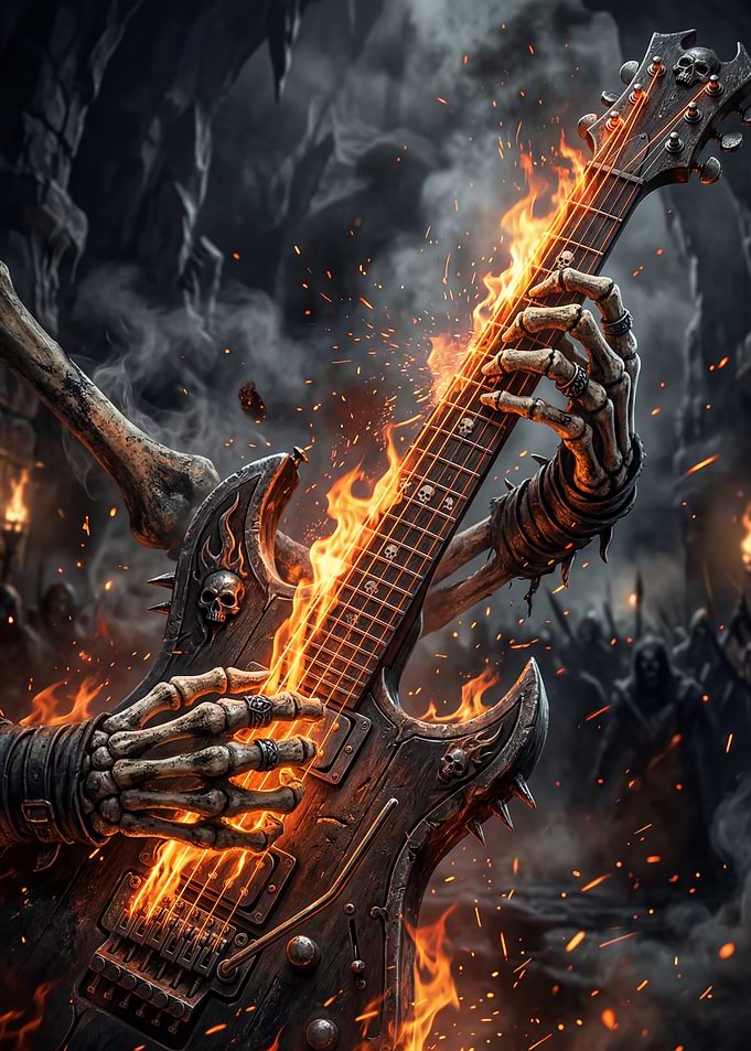 Skeleton Playing Fiery Guitar