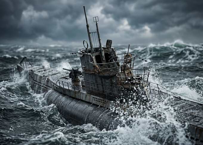 Submarine in Stormy Seas