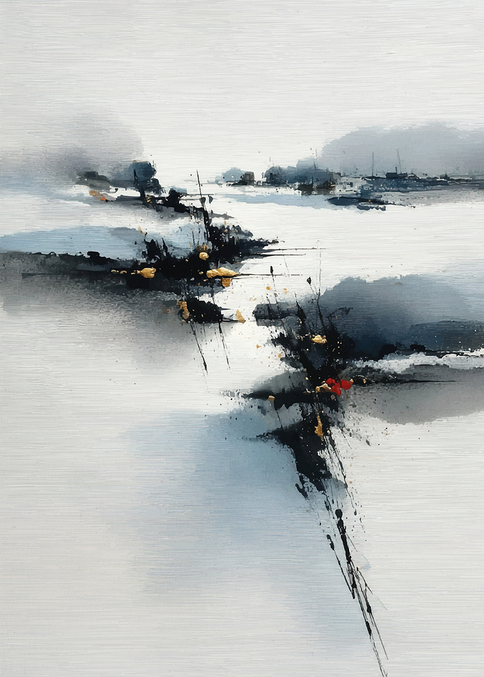 Abstract Landscape Painting with Gold Accents