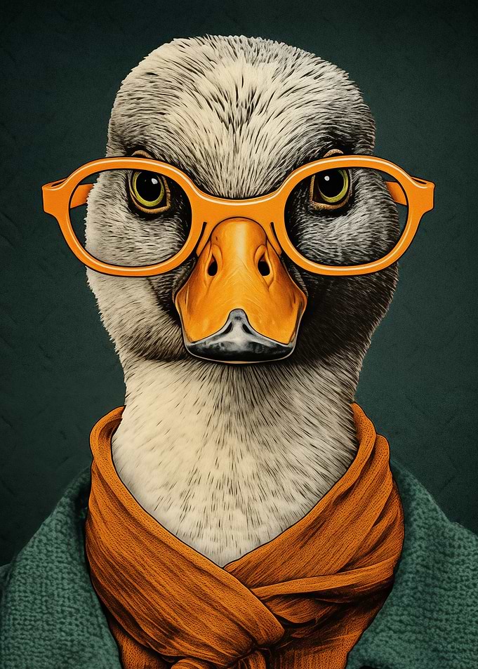 Vintage duck wearing glasses