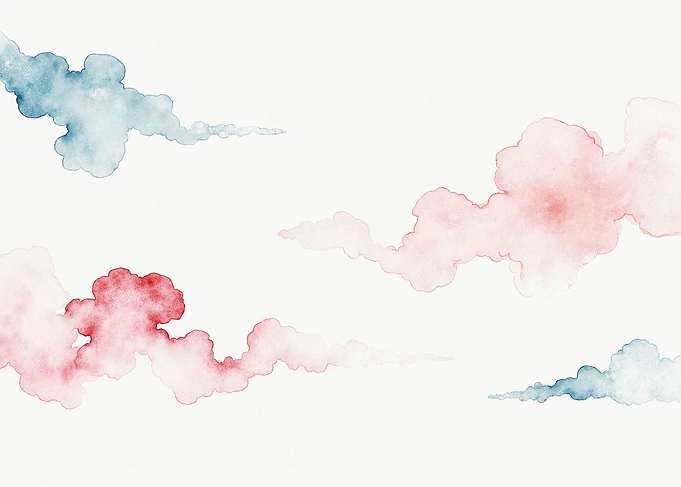 Watercolor Clouds in Red and Blue
