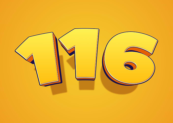Number 116 in 3D Yellow Font