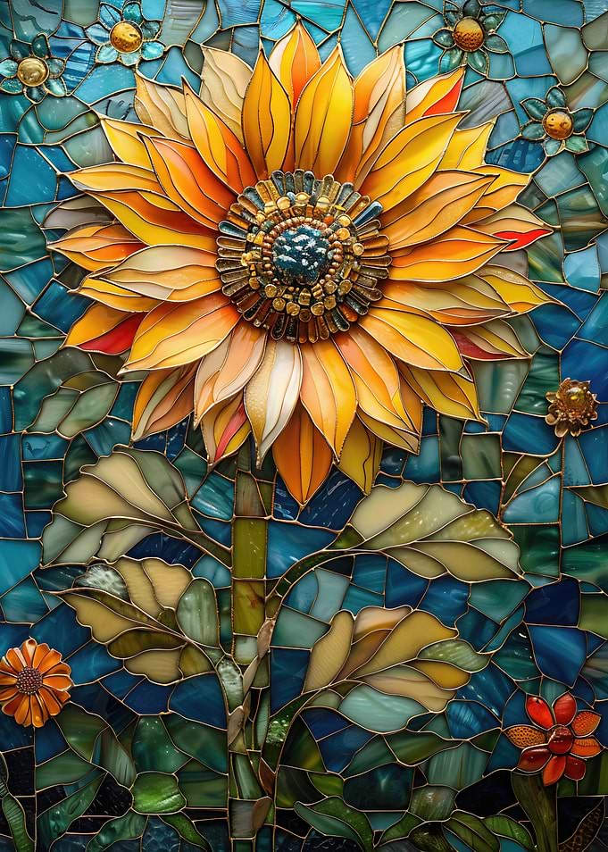 Stained Glass Sunflower Mosaic