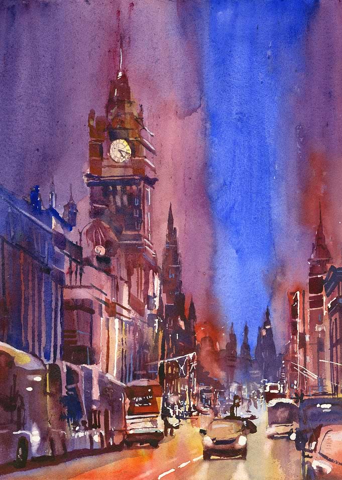 Edinburgh Cityscape Watercolor Painting