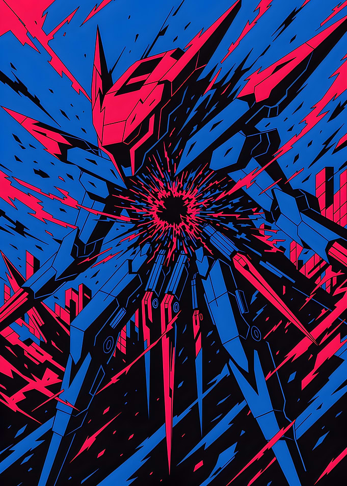 Neon Mech Burst — Futuristic Cyberpunk Robot Illustration