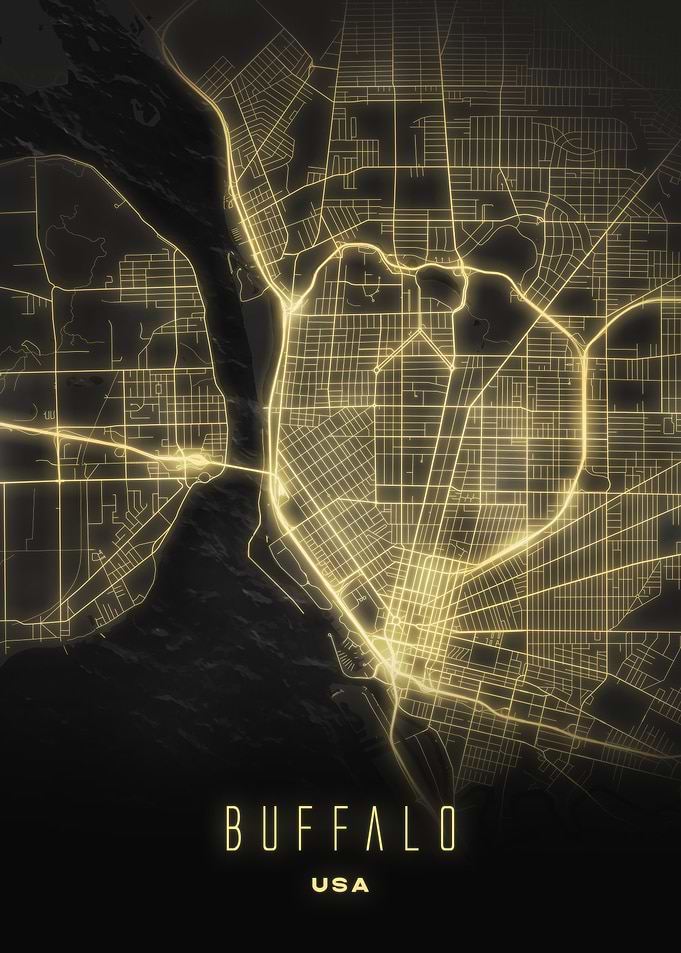 Buffalo, New York State - Illuminated City Streets Map, USA Wall Art