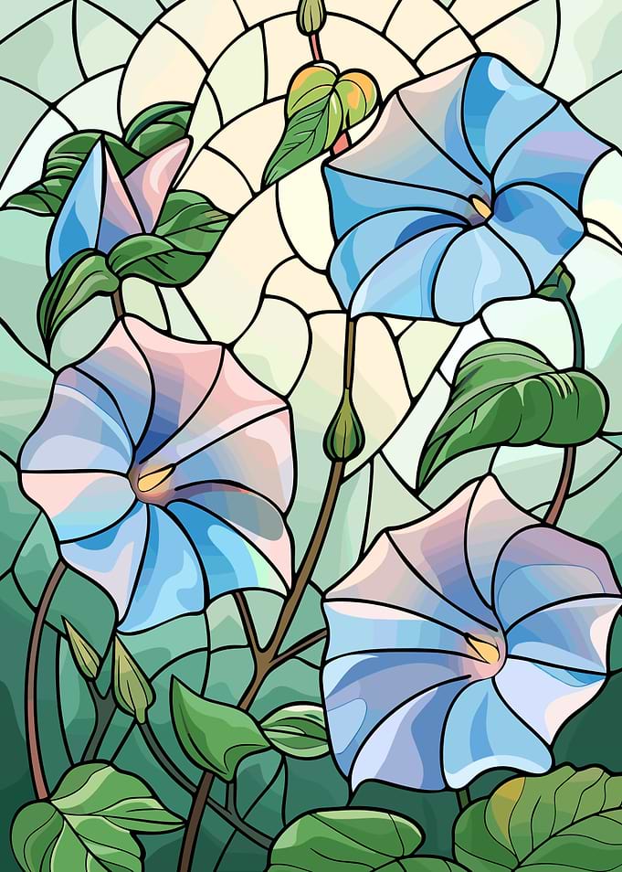 Stained Glass Morning Glories