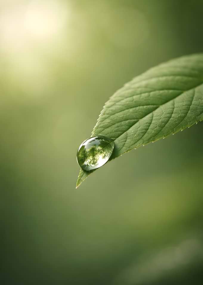 Water droplet on a green leaf