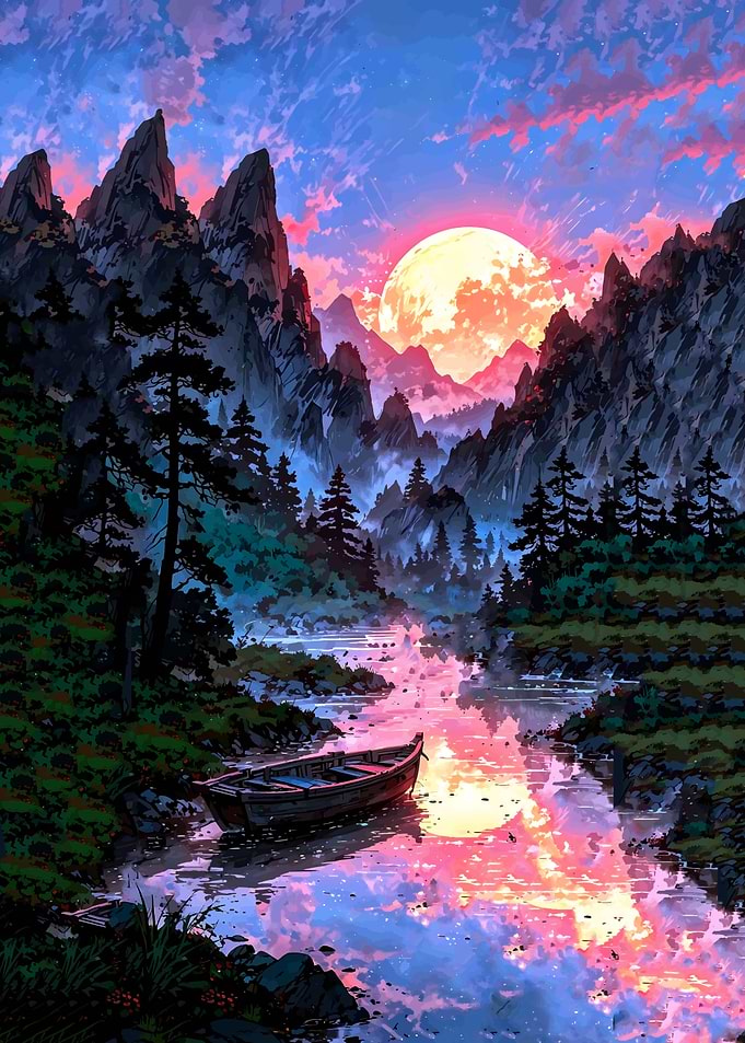 Serene Mountain River Sunset