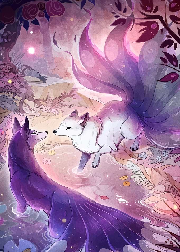 Two Foxes in a Magical Forest