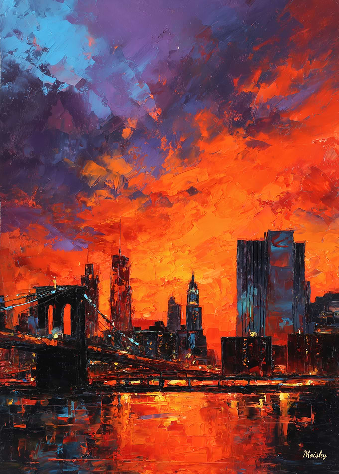 Expressionist New York Skyline Dramatic Sunset Cityscape