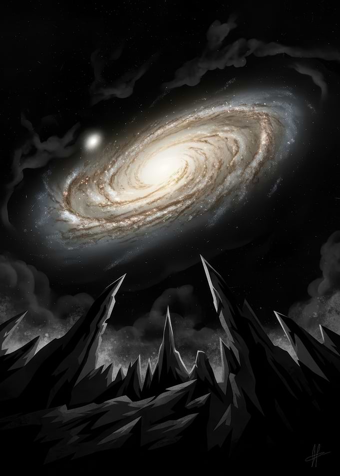 Galaxy Over Jagged Mountains