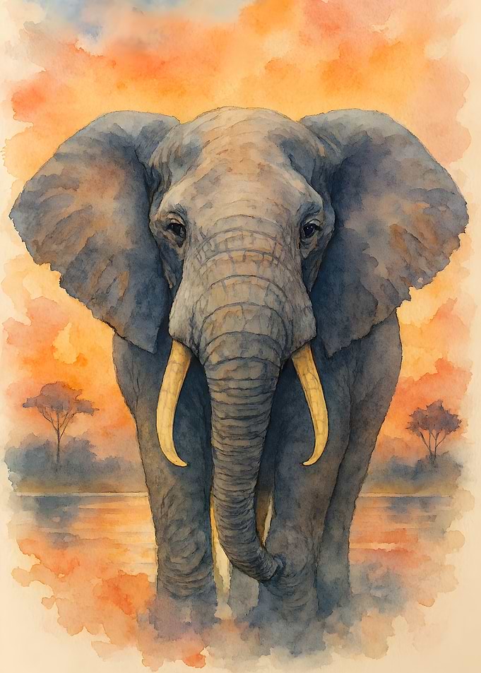 Majestic African Elephant In Sunset