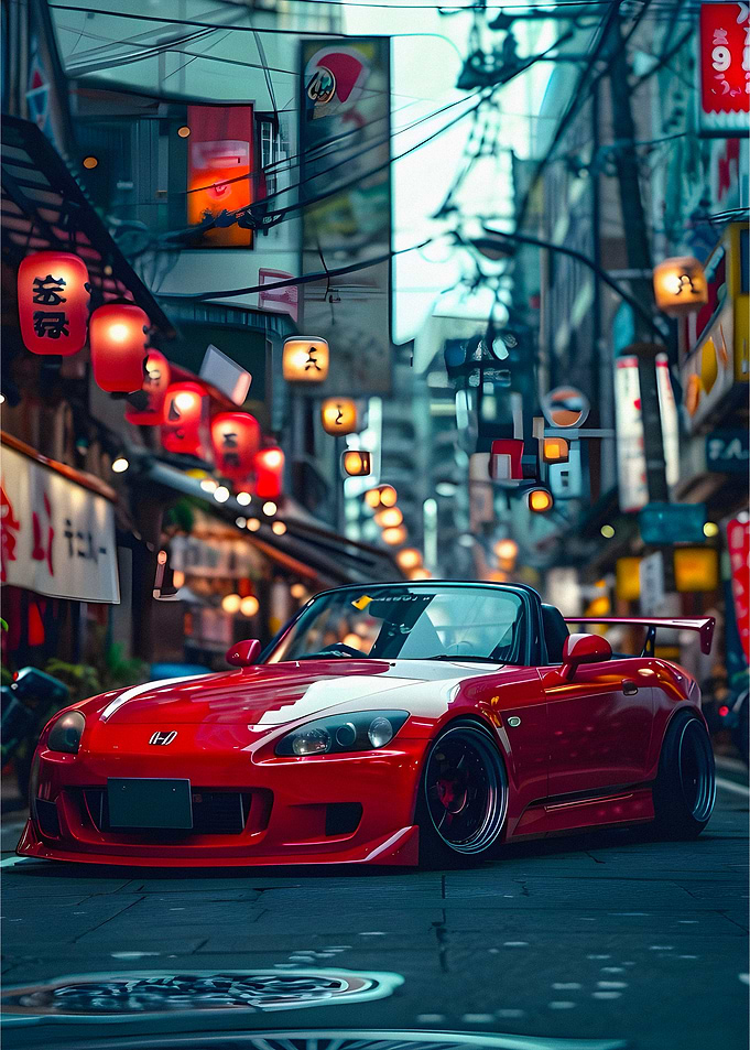 Red Sports Car in Japanese Street