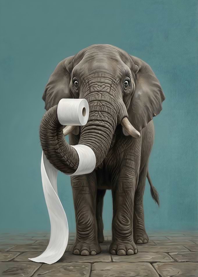 Elephant with Toilet Paper