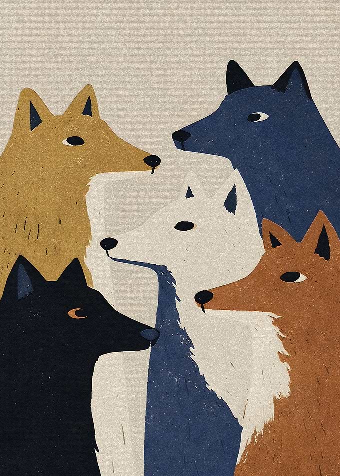 Group of Stylized Wolves