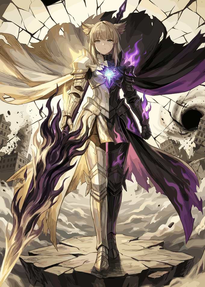 Dual-Wielding Knight with Fiery Sword