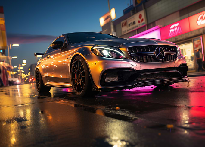 Mercedes AMG C63 at night