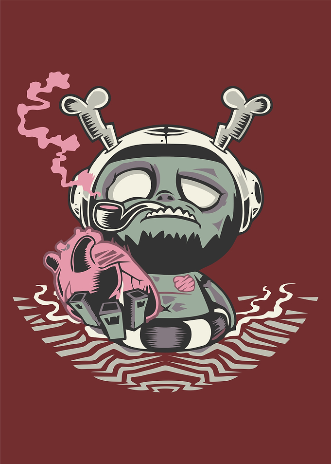 Zombie holding a heart and smoking