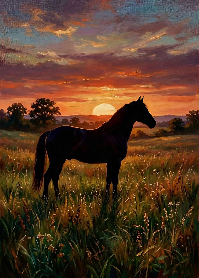Horse at Sunset in Field