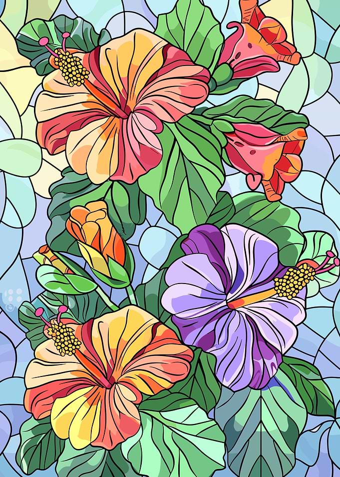 Stained Glass Hibiscus Flowers