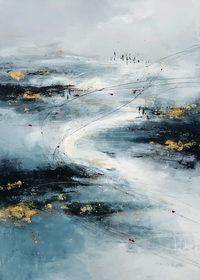Abstract Landscape with Gold and Red Accents