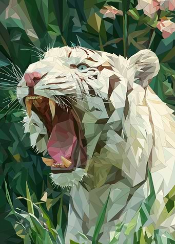 White Tiger Roaring in Jungle