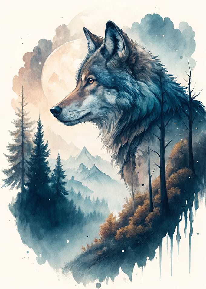 Wolf in a Misty Forest