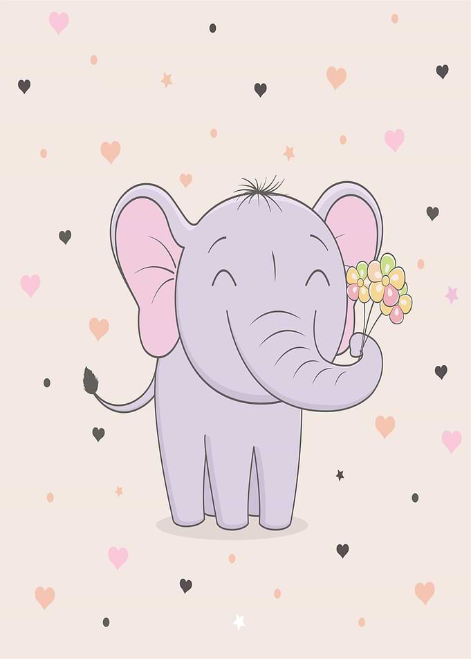 Cute Elephant Holding Flowers