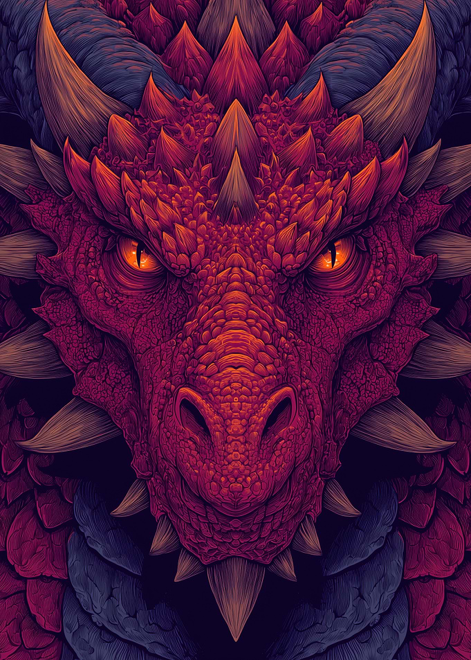Close-up of a Fierce Red Dragon Head