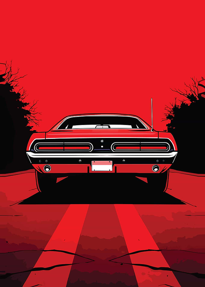 Red Muscle Car on a Dark Road