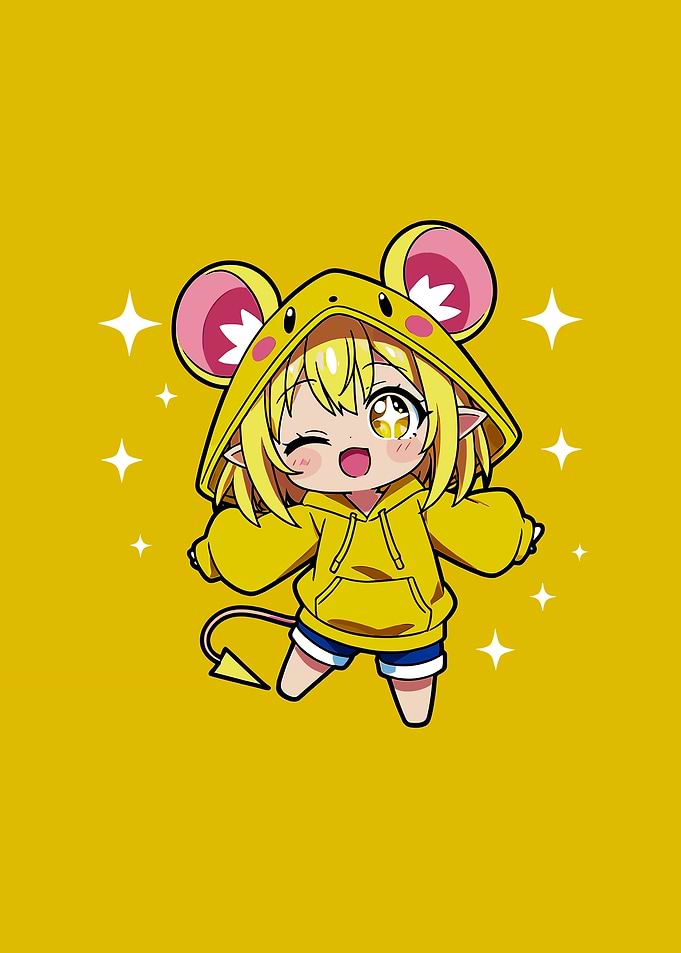 Chibi Character in Mouse Hoodie