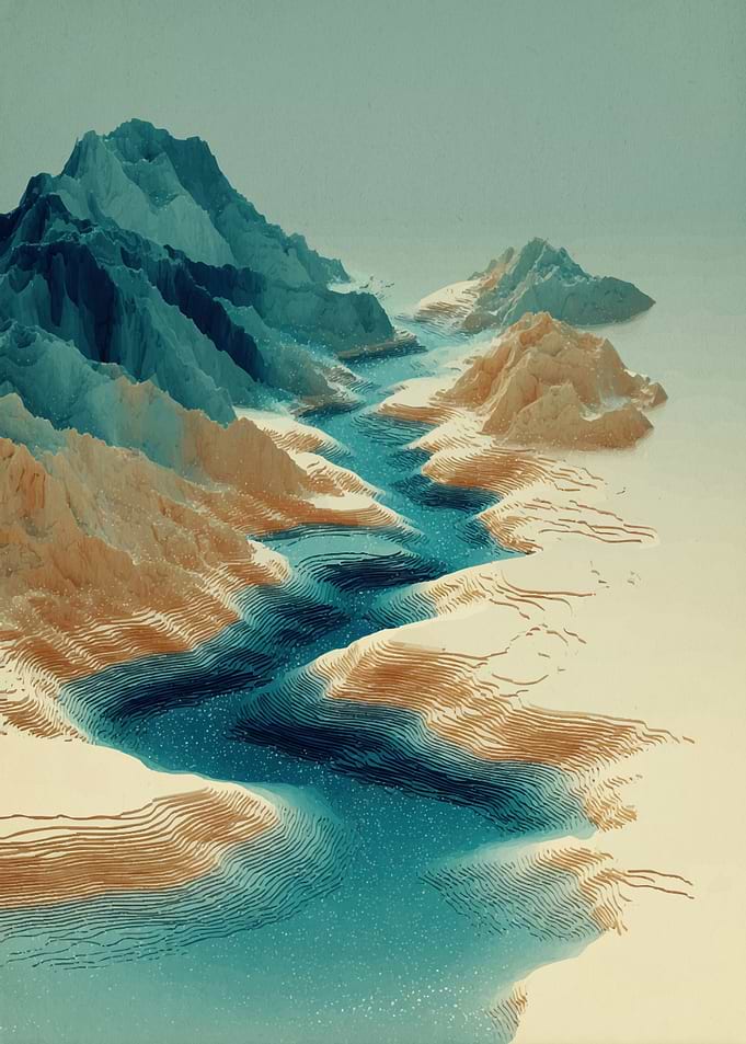 Abstract Mountain River Landscape