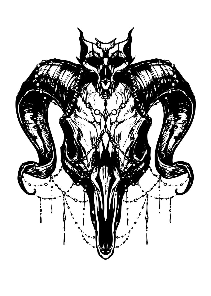 Gothic Ram Skull with Ornate Chains