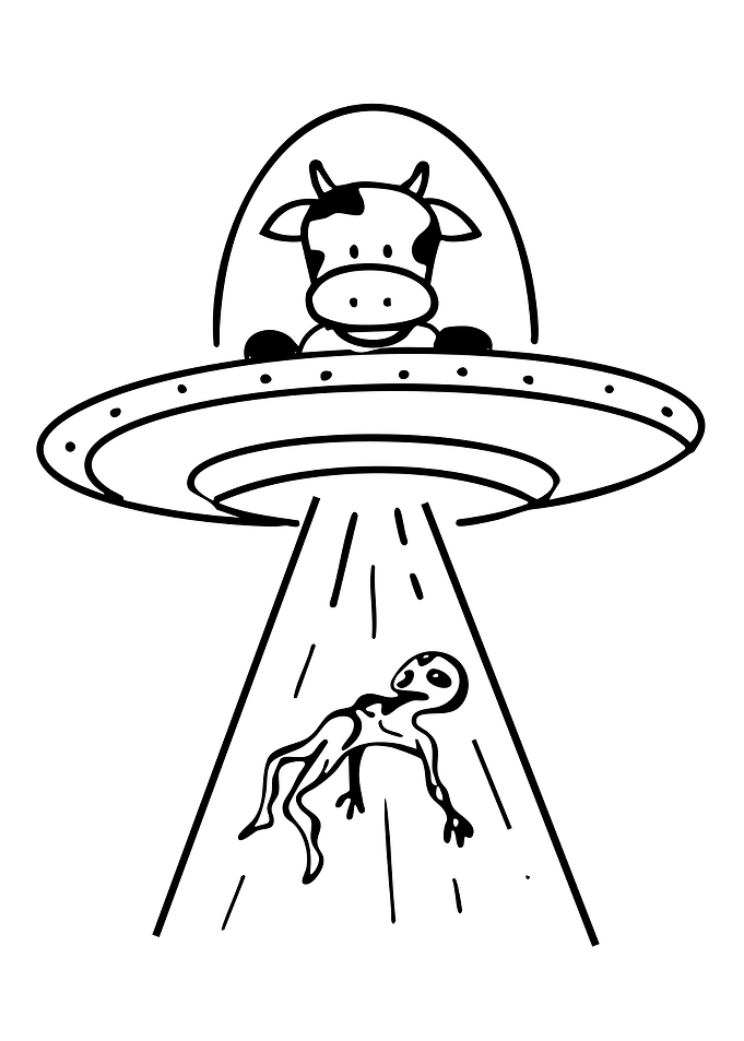 Cow Abducting Alien in UFO