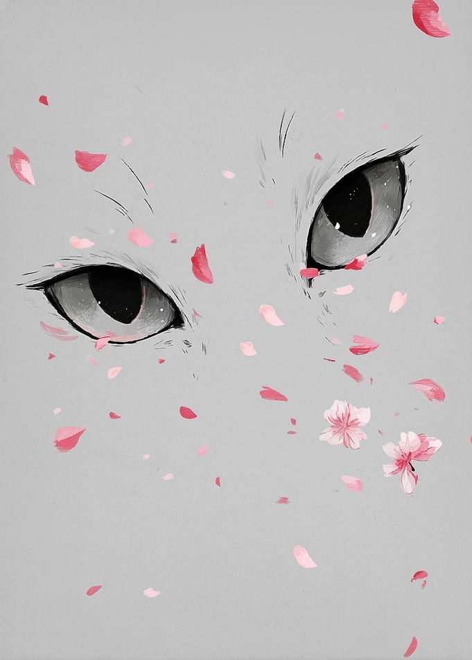 Anime Cat Eyes with Cherry Blossoms