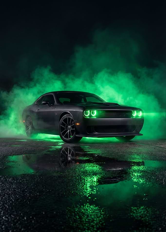 Dodge Challenger with Green Smoke
