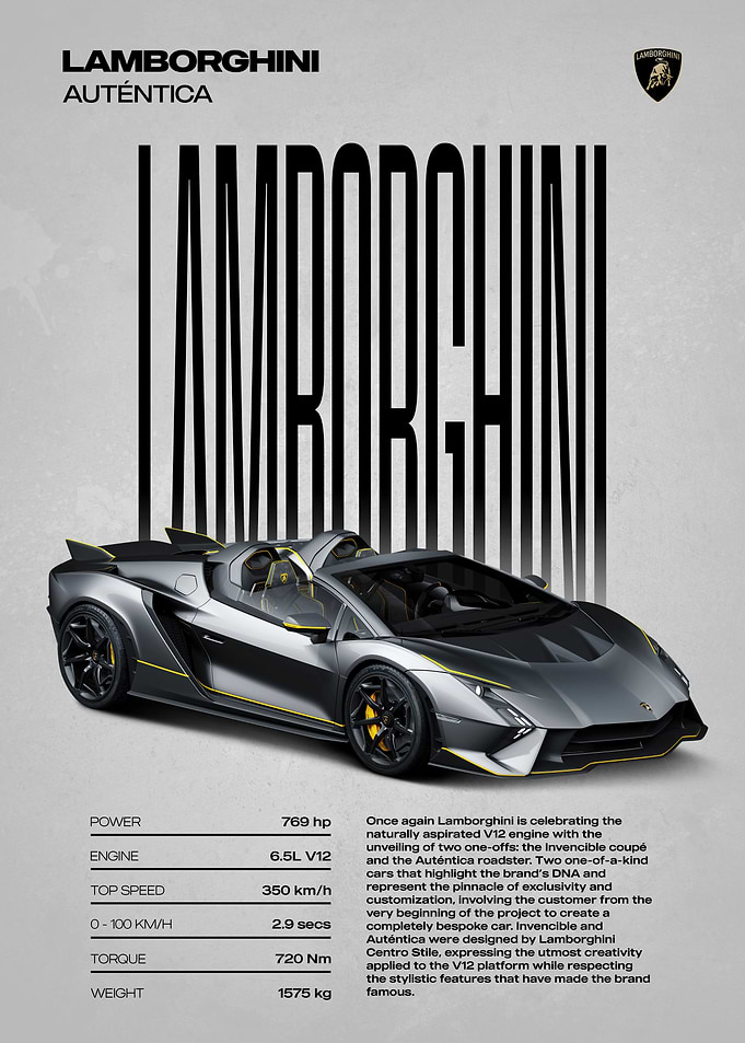 Lamborghini Auténtica Car Poster