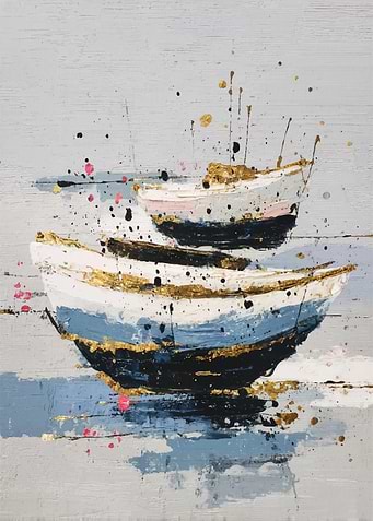 Abstract Boats with Gold Splatter