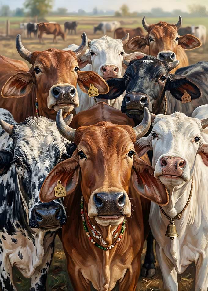 Herd of Zebu Cows in a Field