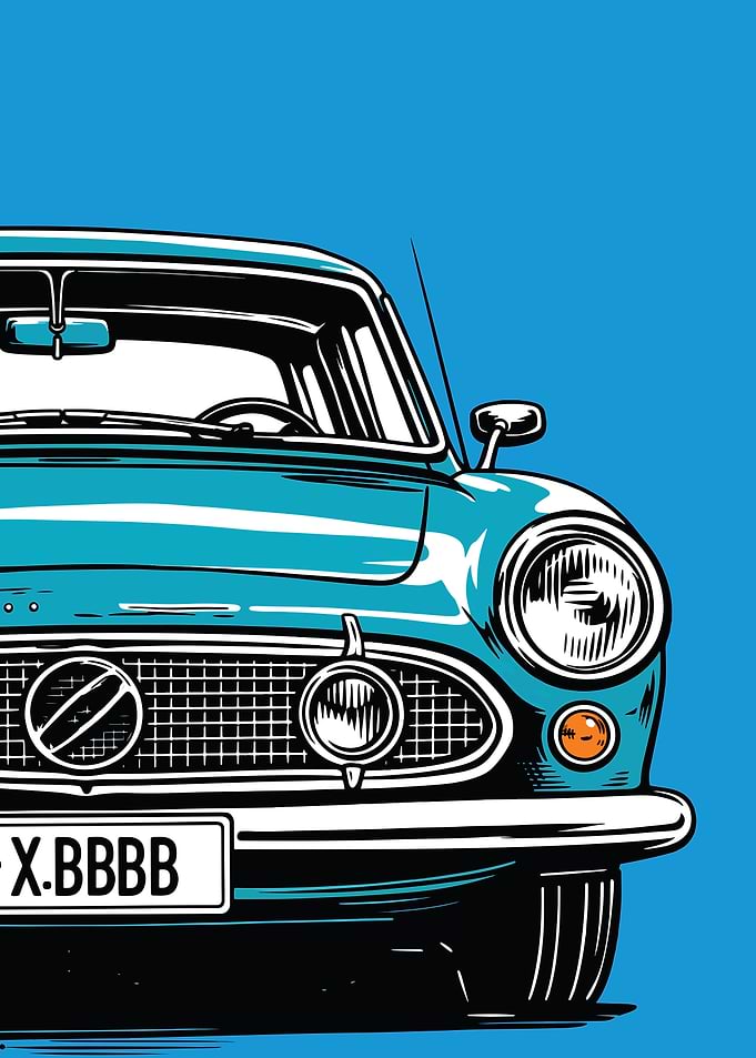 Retro Blue Car Illustration