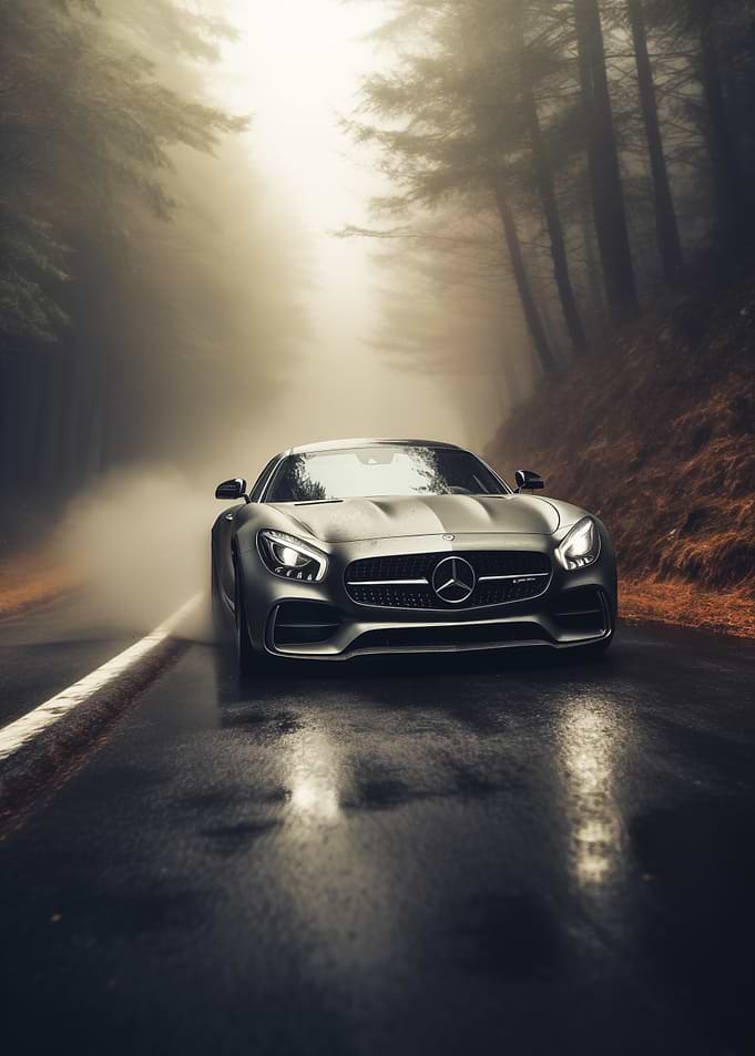 Mercedes AMG GT Foggy road
