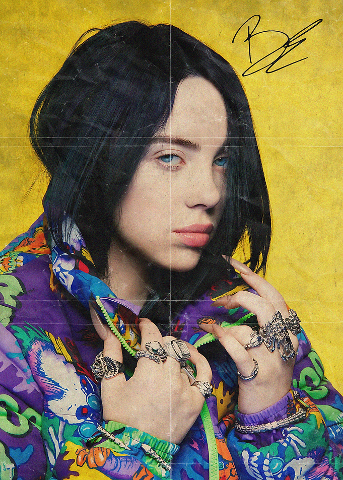 Billie Eilish Portrait with Colorful Jacket